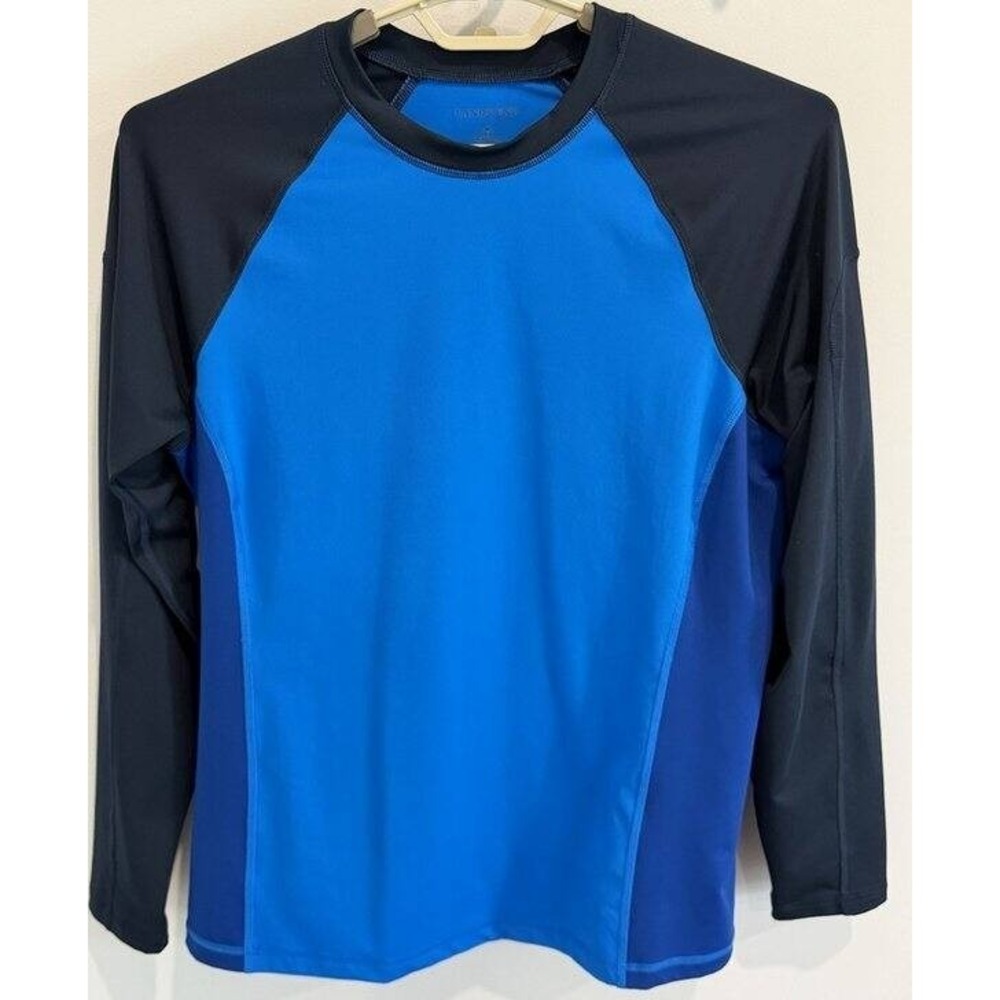 Lands End Navy Blue Color Block Mens Long Sleeve Rash Guard Swimsuit Size M